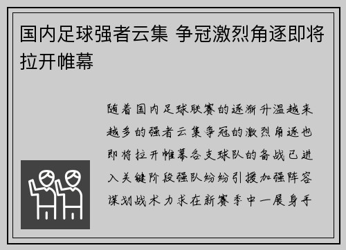 国内足球强者云集 争冠激烈角逐即将拉开帷幕